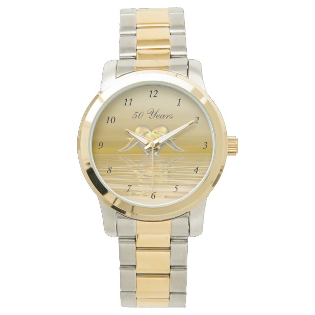 Relógio De Pulso Golfinhos e Coração do Aniversário do ouro (Frente)