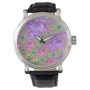 Relógio De Pulso Groovy Trippy Boho Jewel Tone Rainbow Fractal