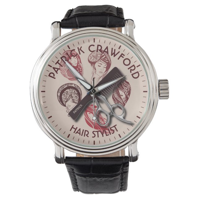 Relógio De Pulso Hair Stylist Hairdresser Ou Salão De Bela Com Nome (Frente)