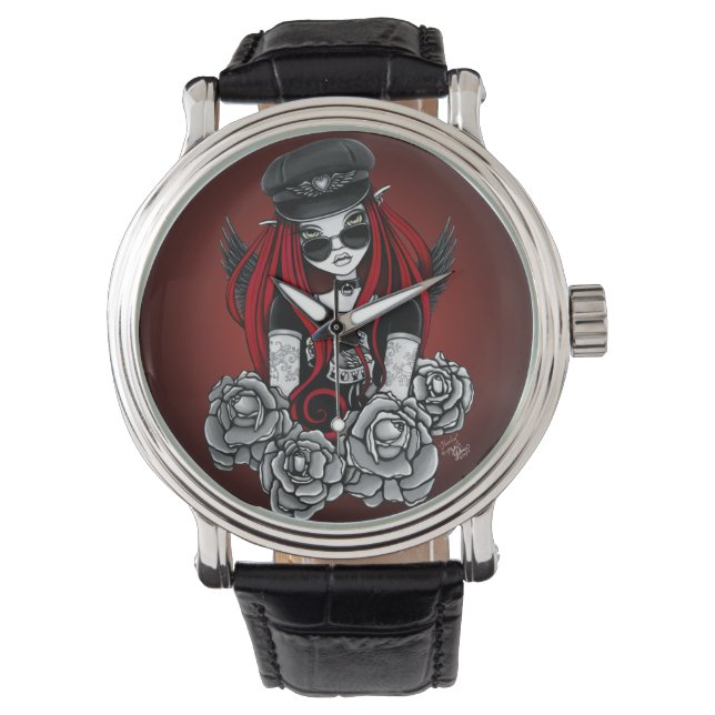 Relógio De Pulso Harley Gothic Angel Tattoo Black Watch (Frente)