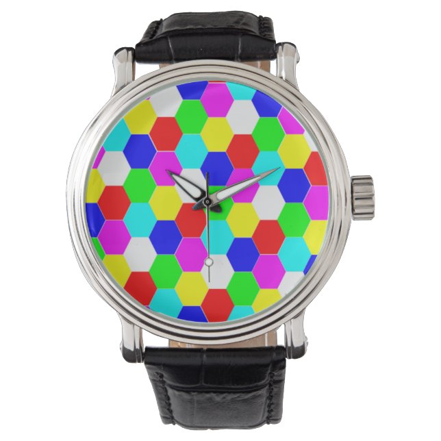 RELÓGIO DE PULSO HEXAGÕES COLORIDOS (Frente)