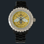 Relógio De Pulso Honeybee Honeycomb Francês Bee Bumblebee Personali<br><div class="desc">Este lindo relógio de abelha de mel mostra uma abelha bonito sobre um fundo brilhante de favos de mel. A abelha amarela e preta tem asas branco-azuis fofoqueira. O fundo é um padrão bonito de colmeia de colmeia. A abelha ganha vida e parece alcançar diretamente da design, suas asas se...</div>