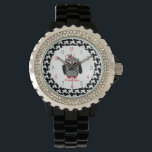 Relógio De Pulso Houndstooth Owl Watch<br><div class="desc">Um relógio com ilustração de uma coruja com barriga robusta sobre um fundo houndstooth correspondente. Personalize com seu nome.</div>