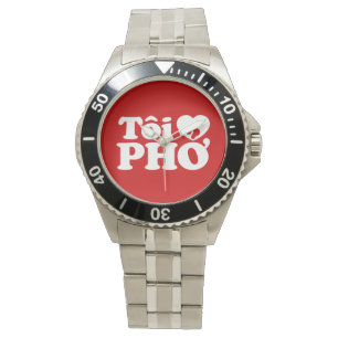 Relógio De Pulso I Heart (Love) Pho (Tôi9PHỞ) Língua vietnamita