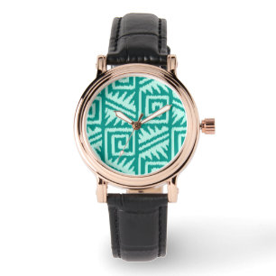 Relógio De Pulso Ikat Aztec Pattern - Turquoise e Aqua