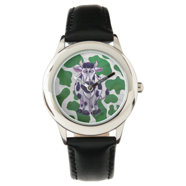 Relógio De Pulso Impressão Branco e Verde-Vaca (Frente)
