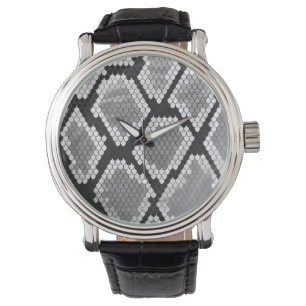 Relógio De Pulso Impressão cobra, branco e preto