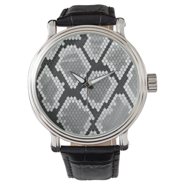 Relógio De Pulso Impressão cobra, branco e preto (Frente)