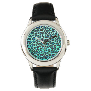 Relógio De Pulso Impressão de Leopardo Negro e Teal