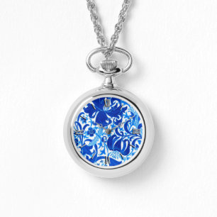 Relógio De Pulso Íris de William Morris e lírio, azul cobalto