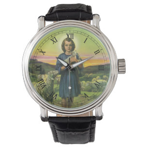 Relógio De Pulso Jesus Cristo Pastor Vintage com Cordeiro Bebê