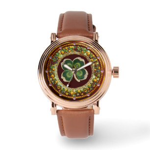 Relógio De Pulso Joias Douradas de Saint Patrick Shamrock com Péro