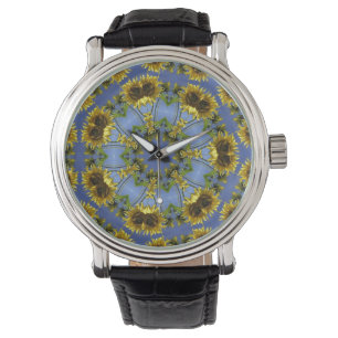 Relógio De Pulso Kaleidoscópio de Girassol Azul