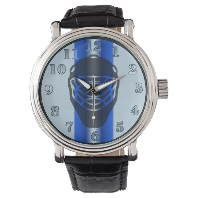 Relógio De Pulso Linha Azul - Goalie Mask Hockey Watch (Frente)