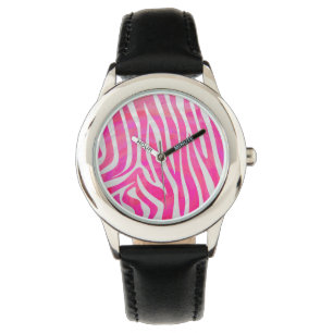 Relógio De Pulso Listras de Zebra Rosa e Branco