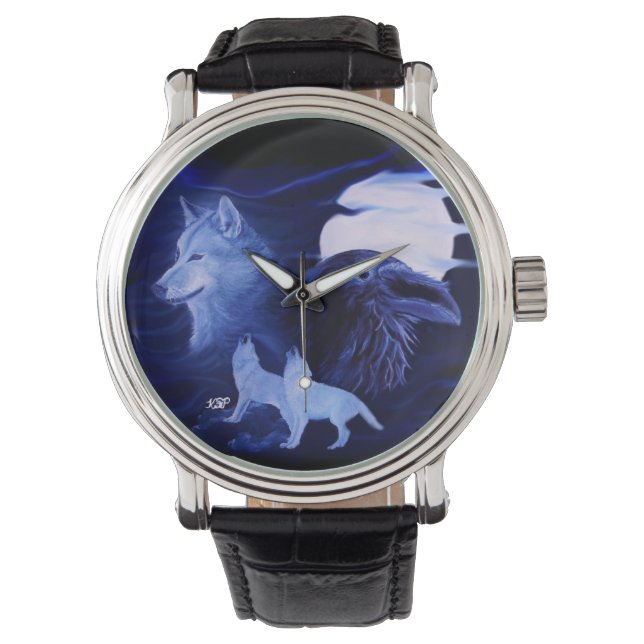 Relógio De Pulso Lobo e Raven com lua de cheio (Frente)