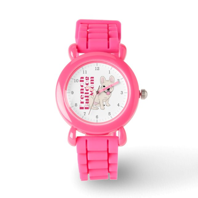 Relógio De Pulso Mãe de Bulldog Francês Texto Rosa Ousado (Frente)