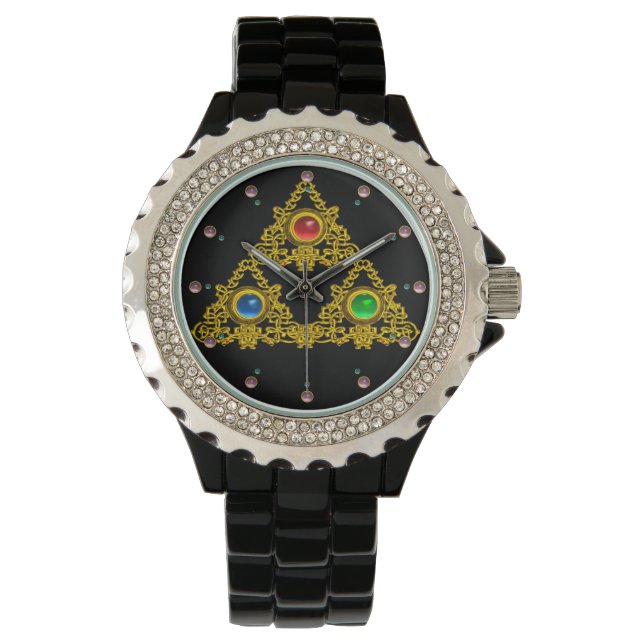 RELÓGIO DE PULSO MÁGICO ELFIC TALISMAN/DOURADO TRIÂNGULO COM GEMSTO (Frente)