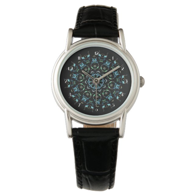 Relógio de pulso mandala pérola turquesa (Frente)