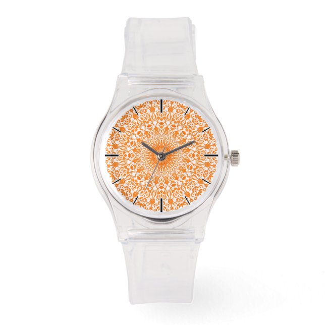 Relógio De Pulso Mandala Tribal Laranja (Frente)