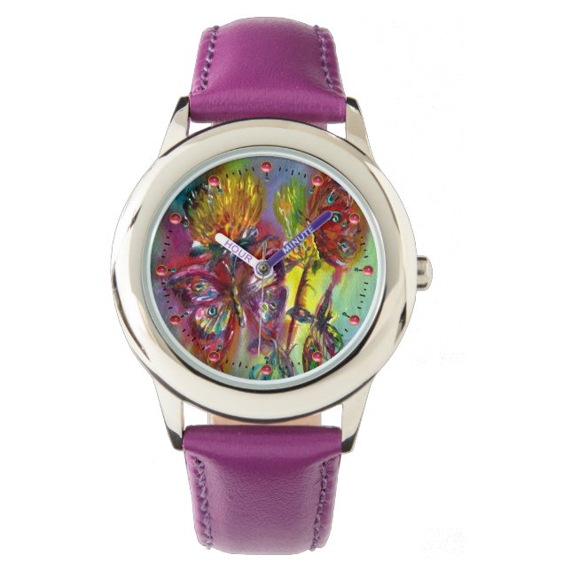 RELÓGIO DE PULSO MANTEIRAS VERMELHAS COM ESTAXAS AMARELAS,PÃO AZUL (Frente)