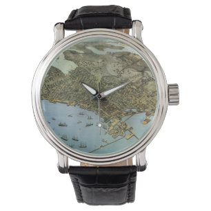 Relógio De Pulso Mapa Antigo Vista Aérea Cidade de Seattle Washingt