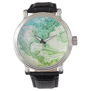 Relógio De Pulso Mapa legal da Vintagem Verde da América do Norte