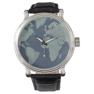 Relógio De Pulso Mapa Mundial de Linen Azul
