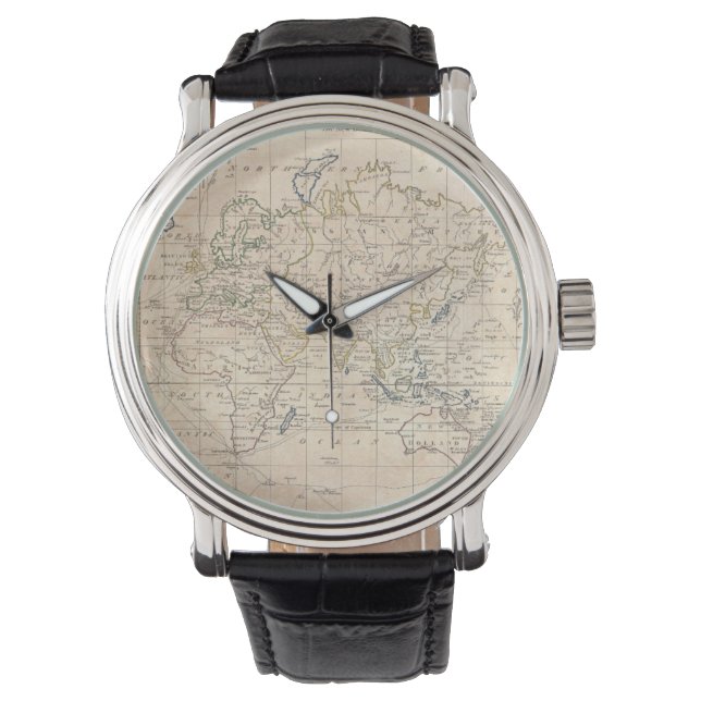 Relógio De Pulso Mapa Vintage do Mundo (1799) (Frente)