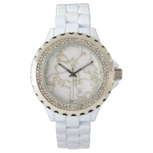 Relógio De Pulso Mármore Branco e Dourado Feminino Elegante