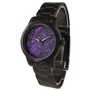 Relógio De Pulso Mármore preto e roxo,