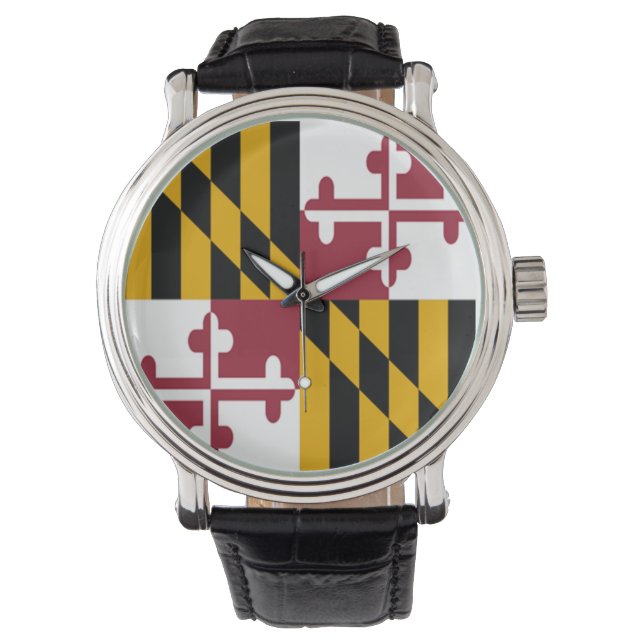 Relógio De Pulso Maryland Flag Watch w/Leather Wristband (Frente)