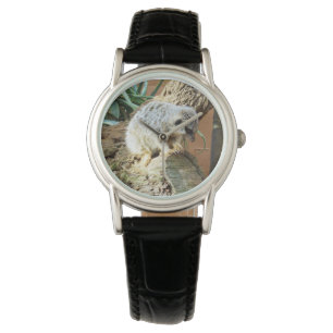Relógio De Pulso Meerkat Cat Naps, Senhoras Black Leather Watch.