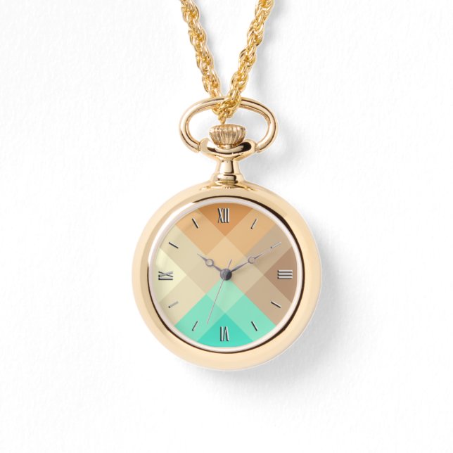 Relógio De Pulso Mega xadrez do século médio - bronzeado e turquesa (Frente)