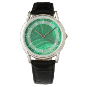 Relógio De Pulso Mineral de Malaquita verde brilhante