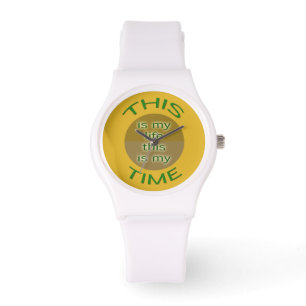 Relógio De Pulso Minha Vida Meu Tempo Amarelo Verde