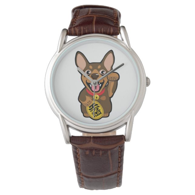 Relógio De Pulso Miniatura Pinscher Chocolate Min Pin Dog Watch (Frente)