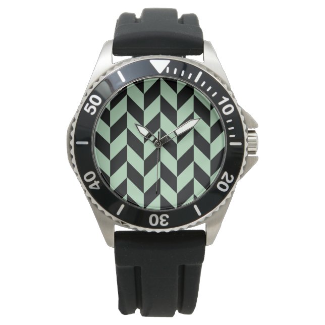 Relógio De Pulso Mint Green Herringbone Pattern (Frente)