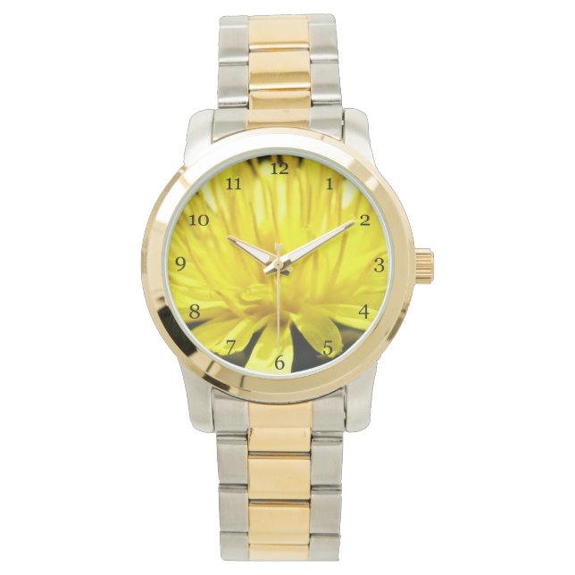 Relógio De Pulso Moda da macro-flor de dandelion amarelo (Frente)