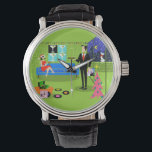 Relógio De Pulso Monitorização de Casais de Natal Urbanas<br><div class="desc">Este Retro Urban Christmas Casal Watch apresenta o desenho animado de um elegante apartamento de penthouse, todos decorados para os feriados com filamentos coloridos de luzes de Natal e uma gatinha, rosa, árvore de Natal, cheia de enfeites e uma estrela amarela. O apartamento tem um chão verde e uma parede...</div>
