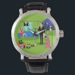 Relógio De Pulso Monitorização de Casais de Natal Urbanas<br><div class="desc">Este Retro Urban Christmas Casal Watch apresenta o desenho animado de um elegante apartamento de penthouse, todos decorados para os feriados com filamentos coloridos de luzes de Natal e uma gatinha, rosa, árvore de Natal, cheia de enfeites e uma estrela amarela. O apartamento tem um chão verde e uma parede...</div>