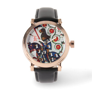 RELÓGIO DE PULSO MONOGRAMA DA MINIATURA MEDIEVAL DE KNIGHT AZUL