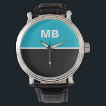 Relógio De Pulso Monograma dos Homens de Negócios Modernos<br><div class="desc">O relógio de pulso monográfico moderno dos homens legal,  incluindo o esquema de cores azul,  preto e branco e as iniciais do nome monograma que você pode personalizar e fazer o nosso. Projetado como um relógio masculino para o empresário que controla o tempo.</div>