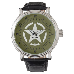 Relógio De Pulso Monograma Estrela Vintage Decal Khaki Verde