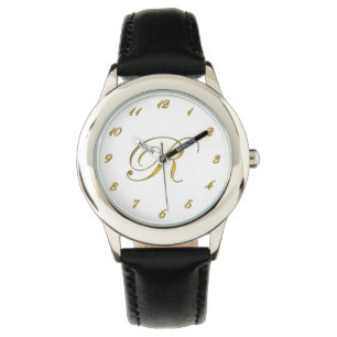 Relógio De Pulso Monograma Inicial R Watch Dourado com Números Dour