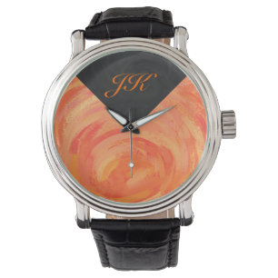 Relógio De Pulso Monograma Laranja e Preto do Fire Lake