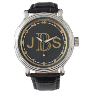 Relógio De Pulso Monograma masculino preto elegante do ouro dos