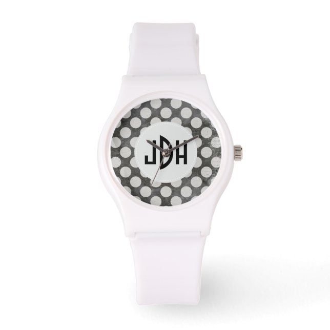 Relógio De Pulso Monograma Personalizado Branco Negro Silicone Spor (Frente)