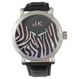 Relógio De Pulso Monograma Zebra Preto e Rosa