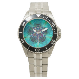 RELÓGIO DE PULSO MOSAIC ABSTRATO FRACTAL TURQUOISTA AZUL
